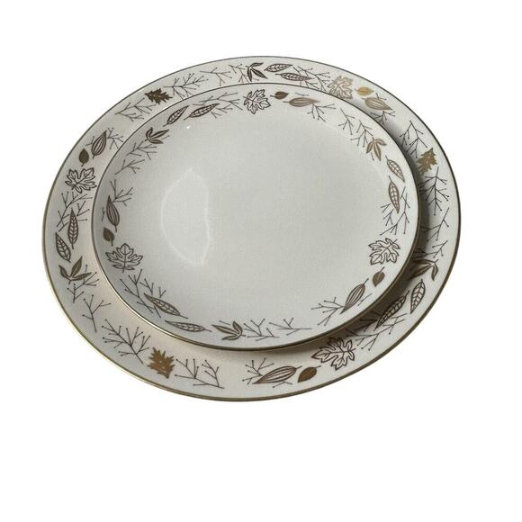 Franciscan Pottery China Gold Leaves Salad and Dinner Plate Set Gladding McBean - Picture 1 of 13